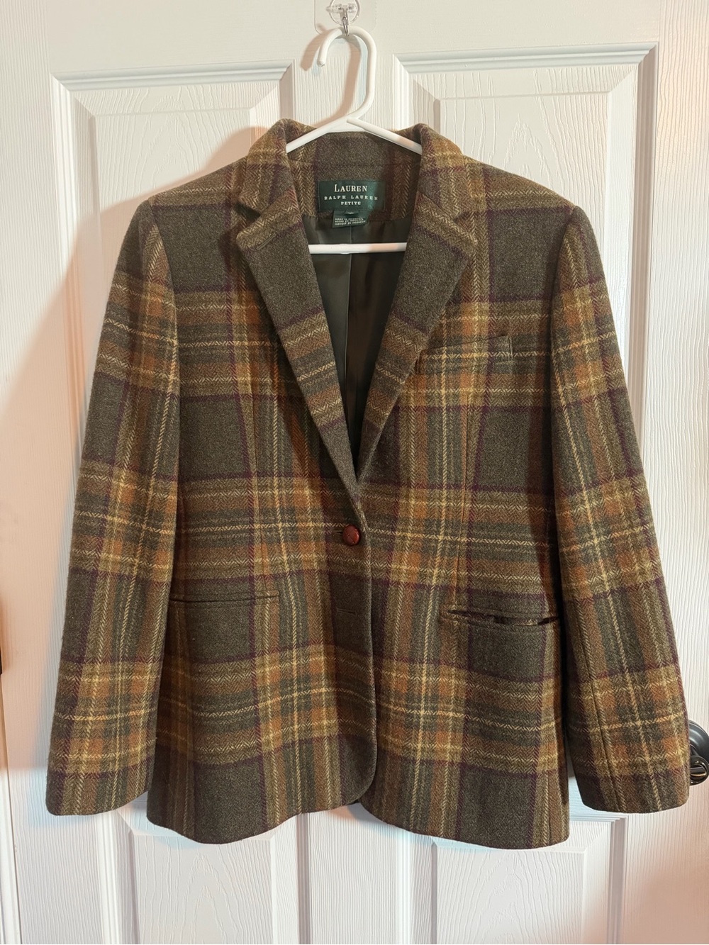 VTG Ralph Lauren Plaid Blazer Elbow Patches & Leather buttons 100% Pure Wool 4P